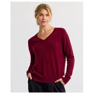 Pura Cashmere Essential Cashmere V-Neck, Red, Small, NWT!